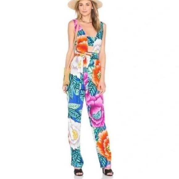 Mara Hoffman Cutout Jumpsuit Tie Waist Floral Print Tapered Flora Stone 2 - Picture 11 of 11